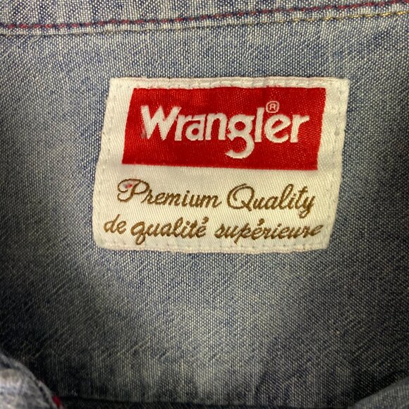 Wrangler Pearl Snap Chambray Shirt Men's XL Blue Denim Chore Western - Picture 8 of 15